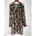 Dames bloemen chiffon jurk met lange mouwen